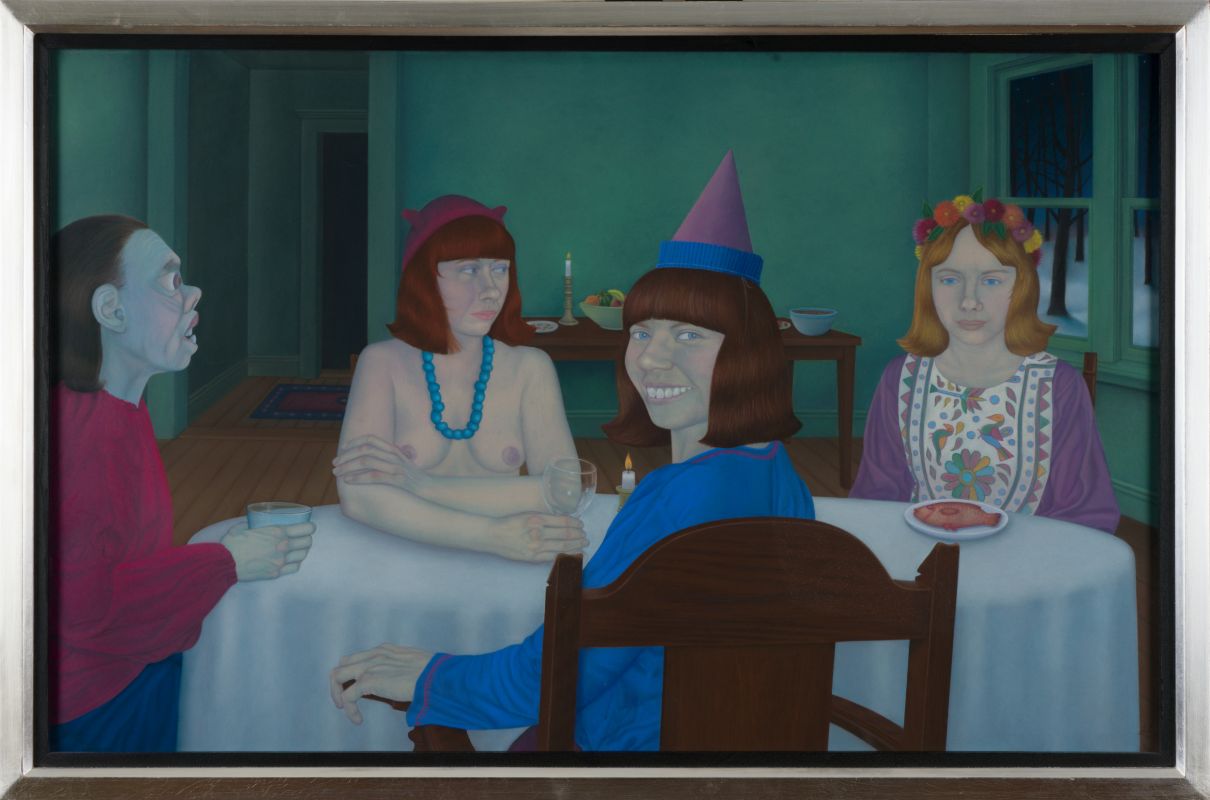 A pastel drawing by Jane Lund titled Party for Myself, depicting a solitary, intimate scene that reflects self-reflection and emotional nuance.