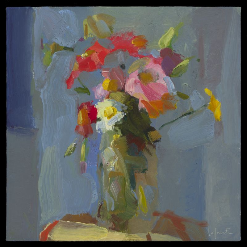 Zinnias in a Glass 12x12 O_L 2017