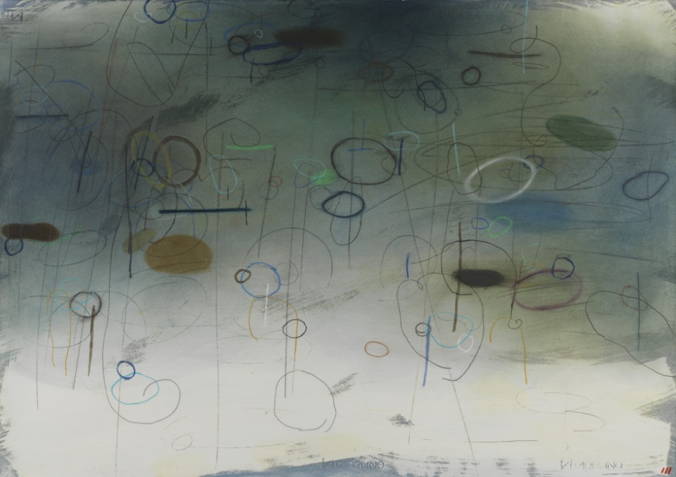 Emmi Whitehorse (b. 1957), Over Flow (#1392), 2005, Oil and paper on canvas, 29 x 40 in, Art by Women Collection, Gift of Linda Lee Alter