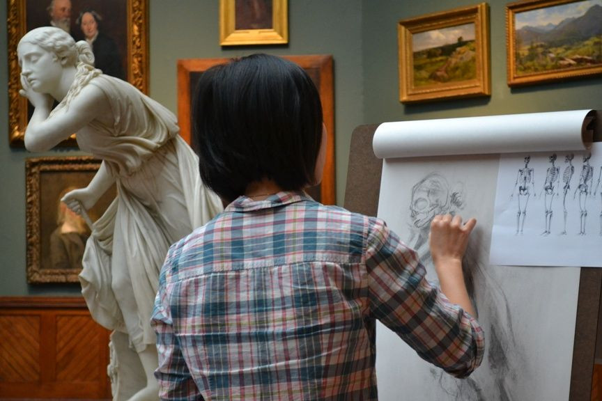 medical student drawing in the musuem