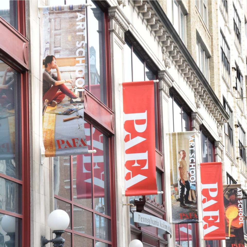 banners on the side of the building