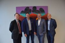 L-R: PAFA President & CEO David R. Brigham, FMC Corporation CEO Pierre R. Brondeau, FMC Corporation COO Mark Douglas, PAFA School of Fine Arts Dean Clint Jukkala.