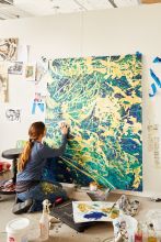 MFA student Jennifer Jones at work in their studio.