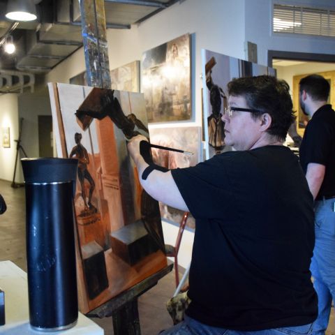 Low-Res MFA student Christine Belton painting