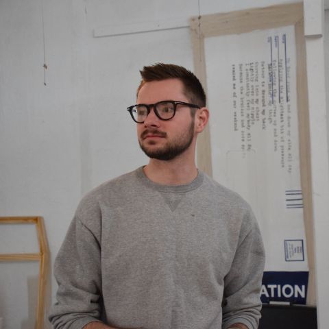 Andrew Snow (MFA '20) in his studio