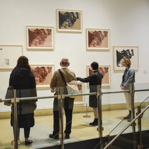 Youth Council member Sophia Becker guides journalists through the Helen Frankenthaler show