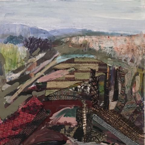 Chincoteague Dream, 2015, mixed media on paper, 7 x 7 inches.