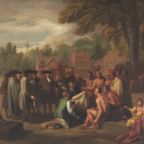 Penn's Treaty with the Indians, Benjamin West, 1771-72,  Pennsylvania Academy of the Fine Arts, Gift of Mrs. Sarah Harrison (The Joseph Harrison, Jr. Collection)
