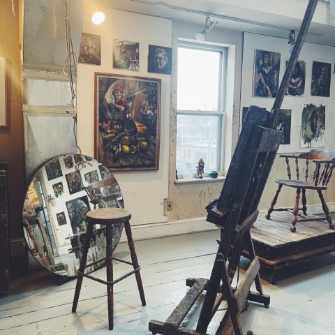 Stool and easel in Raoul Middleman studio