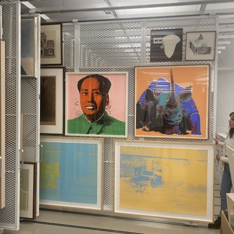 student pulls out Andy Warhol prints in archives
