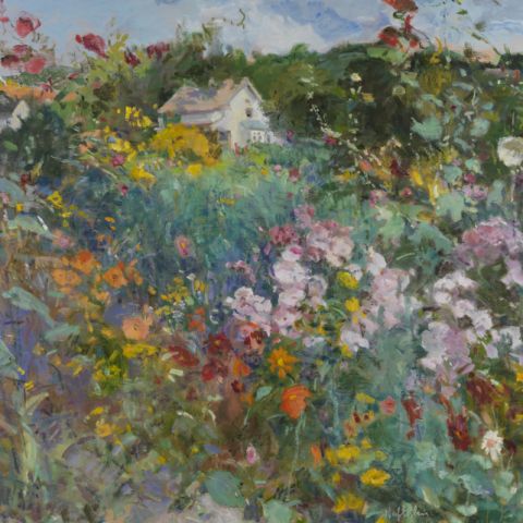 Oil painting titled Garden Before Nancy’s House by Rose Naftulin