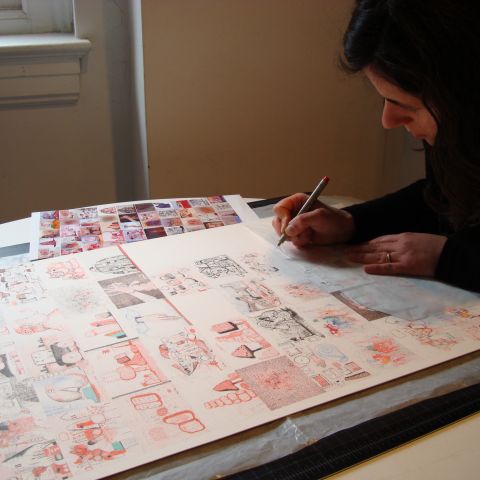 Mia Rosenthal working on table