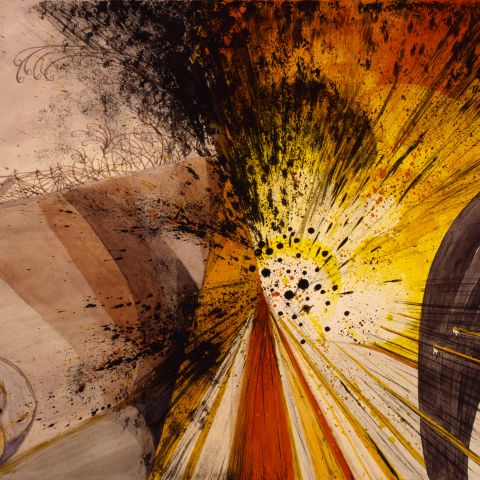Claggett Wilson, Flower of Death—The Bursting of a Heavy Shell—Not as It Looks, but as It Feels and Sounds and Smells, c. 1918–19, watercolor and pencil on paperboard, 17 x 22 7/8 in. Smithsonian American Art Museum.
