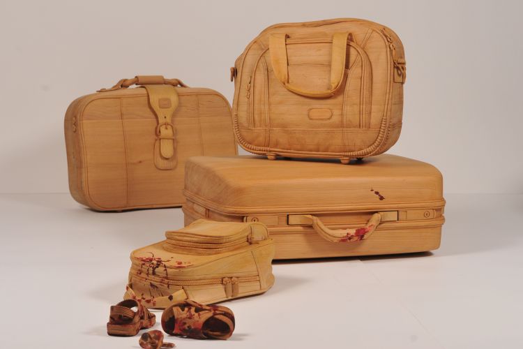 Searching for Home, 2016-17 Pine wood, carved; red wood stain