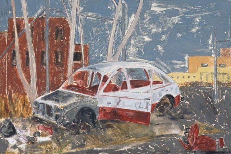 Jennifer Baker, Abandoned Car, American Street, 1993, monoprint on Rives BFK paper
