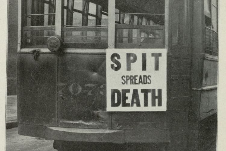 An anti-spitting sign posted on streetcar in Philadelphia, October 1918.Credit: Historical Medical Library of The College of Physicians of Philadelphia