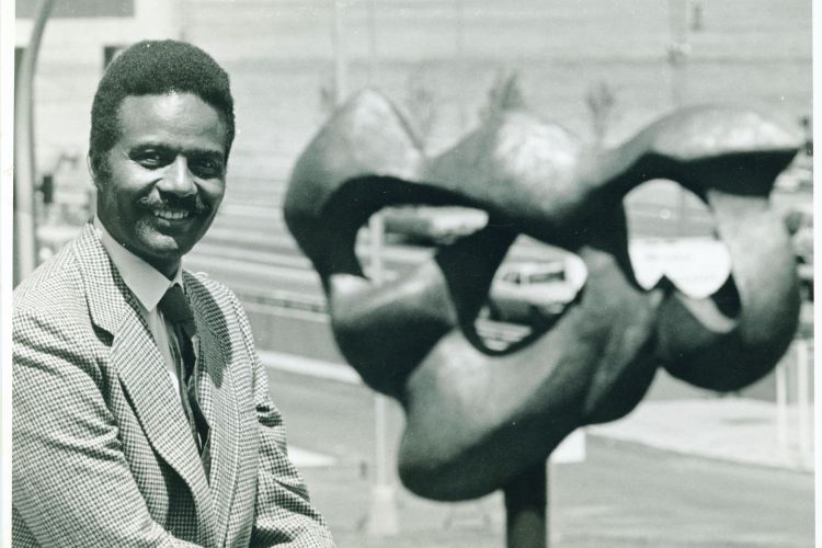 Image of the artist with his piece "Mitochondria,” commissioned for Bellevue Hospital in New York from the PAFA Archives