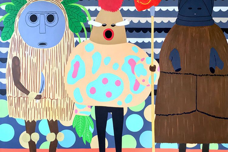 Lift Grant Recipient Nela Garzón's Collected artwork: Nni Adinma, 2018, acrylics over canvas, 48”x48” the title means “Unhappy meal” in Igbo language