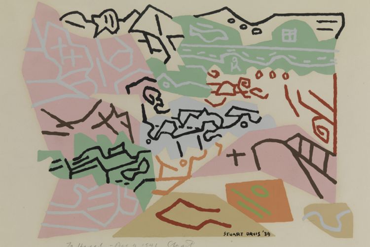 Bass Rocks, Stuart Davis,1939. Seven color serigraph on white paper.11 1/4 x 14 1/2 in. (28.575 x 36.83 cm.) ACCESSION #1976.8.2. Bequest of Marie Weeks.© Estate of Stuart Davis/Licensed by VAGA, New York, NY