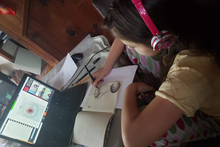 Camper learning how to draw over zoom