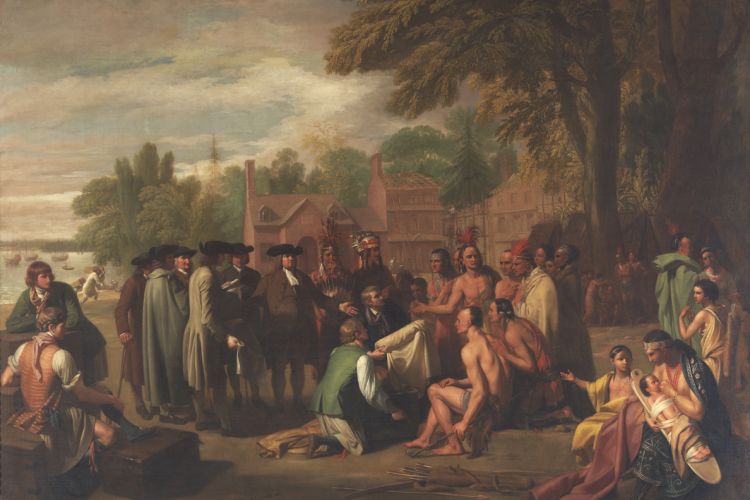Penn's Treaty with the Indians, Benjamin West, 1771-72,  Pennsylvania Academy of the Fine Arts, Gift of Mrs. Sarah Harrison (The Joseph Harrison, Jr. Collection)