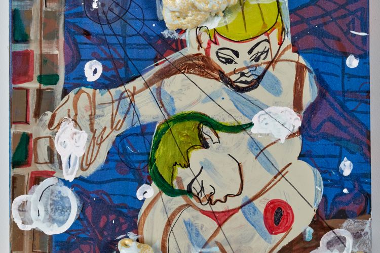 Jonathan Lyndon Chase, Soapy Shower, 2020. 24 x 18 inches. Acrylic, marker, watercolor, spray foam on fabric. Courtesy of the artist and Company Gallery, New York. 