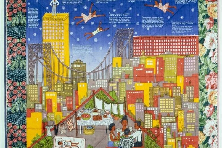 Faith Ringgold, (b. 1930) Tar Beach 2, 1990 Silkscreen on silk and pieced printed cotton, ed. 13/24 65 3/4 x 65 1/4 in. (167.005 x 165.735 cm.) The Howard A. and Ann R. Sorgenti Collection of Contemporary African-American Art, 1999.17.2