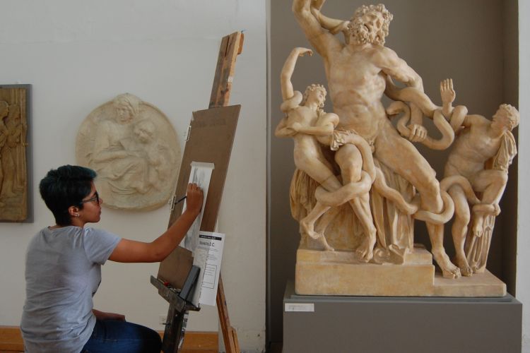 Teen drawing in PAFA's Cast Hall