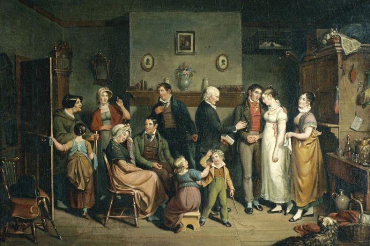 A painting by John Lewis Kimmel of a country wedding captures the ritual and material culture of this important day in the life of a comfortably well-off American family in 1814. 