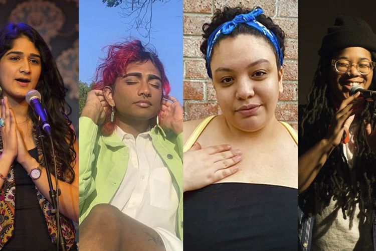 Collaged portraits of four queer artists. 