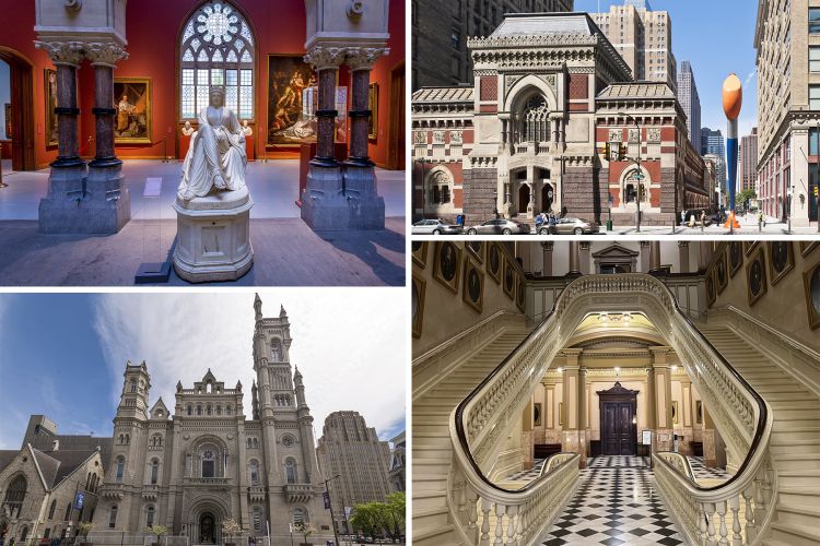 Interior and exterior photographs of the Masonic Temple and the Historic Landmark Building