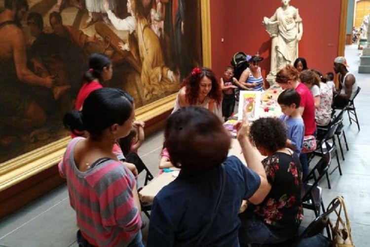 Families making art in the galleries