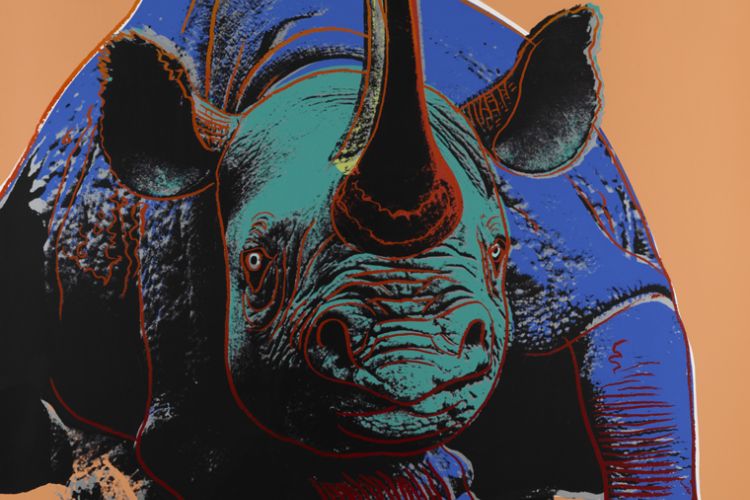 Color serigraph by Andy Warhol entitled: Endangered Species: Rhino. 