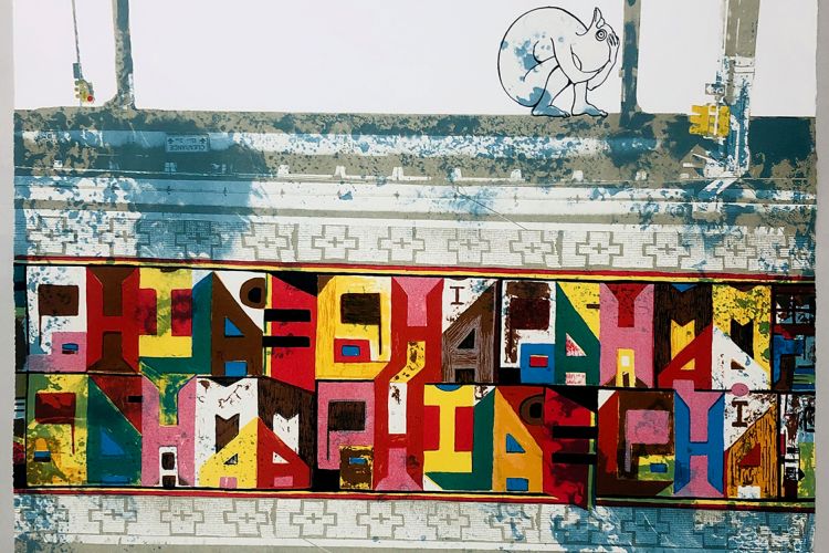 image of the print "Philadelphia Pachamama" by Kukuli Velarde, an 11-color lithograph on paper. 