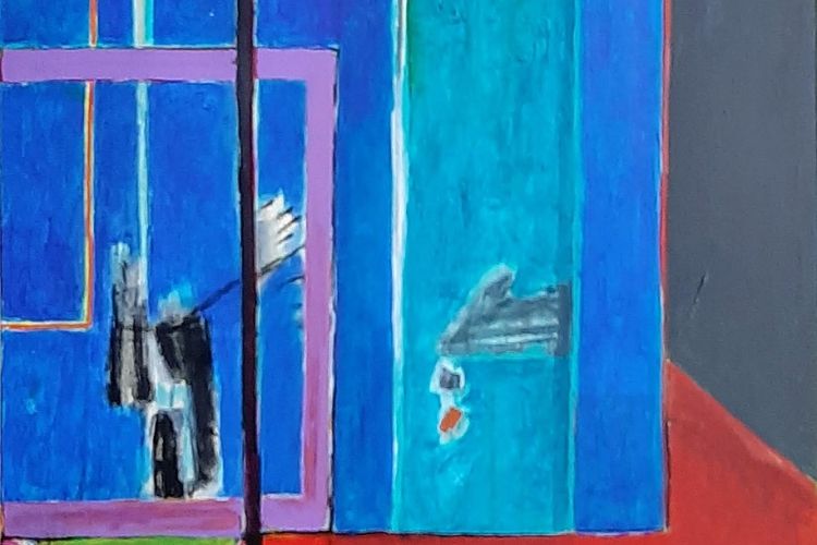 Colorful acrylic on canvas of windows and doors.