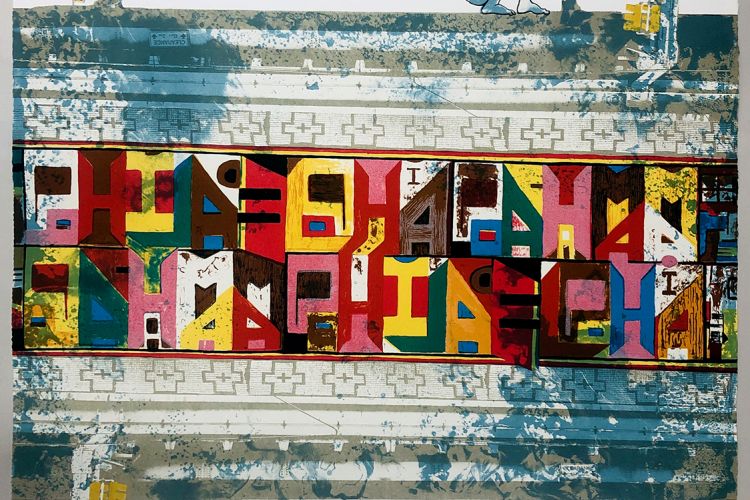 image of the print "Philadelphia Pachamama" by Kukuli Velarde, an 11-color lithograph on paper. 