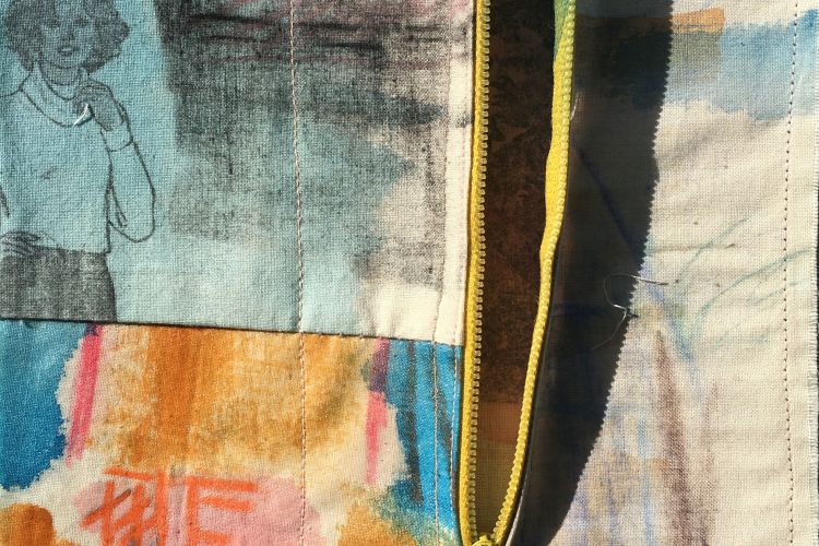 Mix media with stitching and zipper