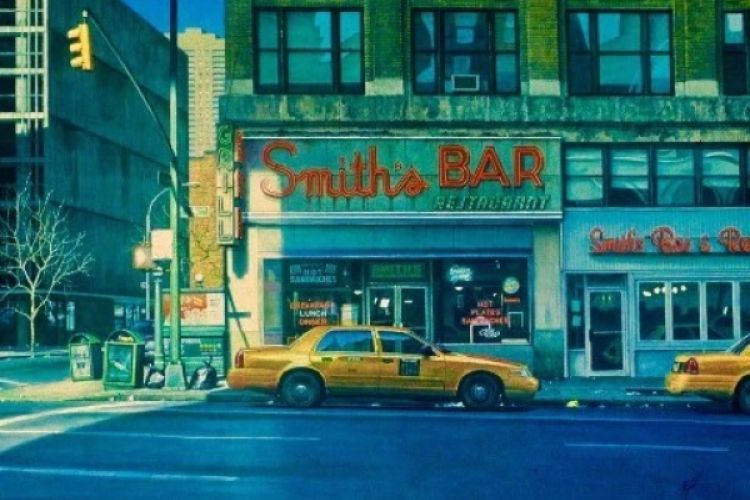 watercolor work depicting a scene with a cab