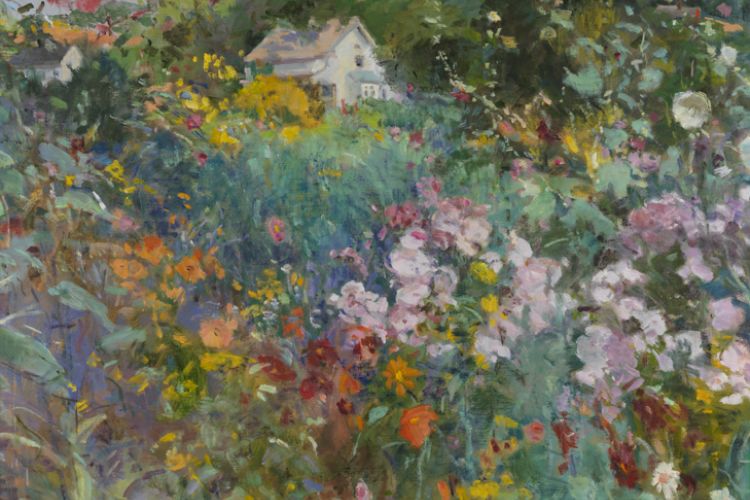 Oil painting titled Garden Before Nancy’s House by Rose Naftulin