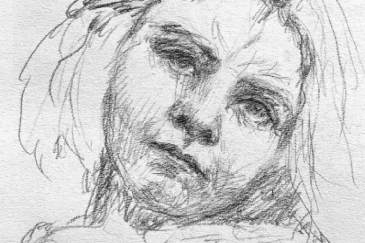 a black and white pencil sketch of a person's face